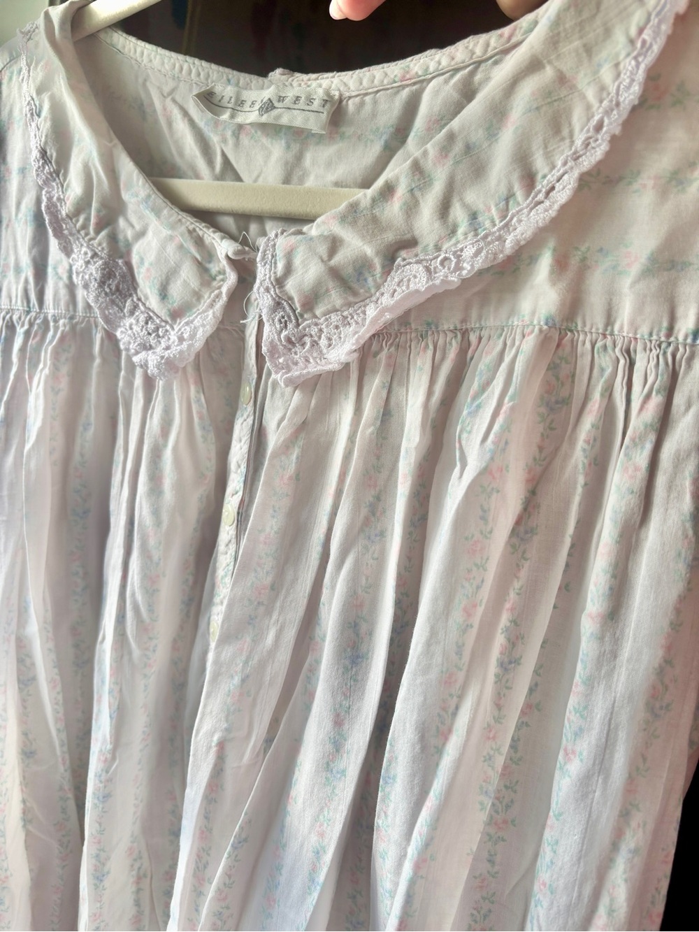 vintage 90s eileen west floral lace prairie nightgown cottagecore tradwife l/xl - Picture 7 of 12